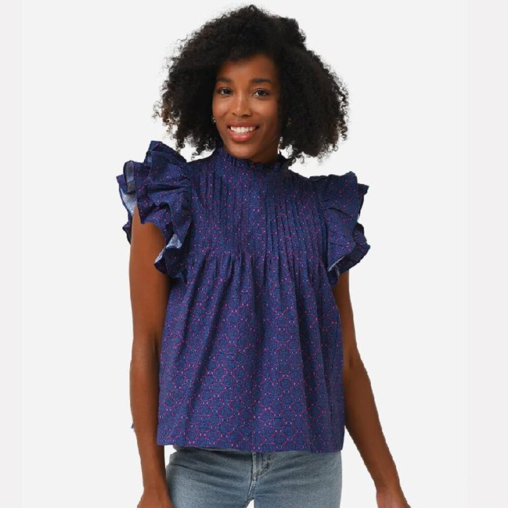 OLIPHANT Women's Pintuck Ruffle Top (Size SMALL)